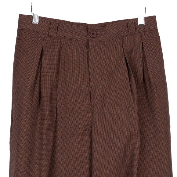 David N Petites VTG Checkered Trousers 14 Women Pants High Waisted Pleated Brown - Picture 2 of 5